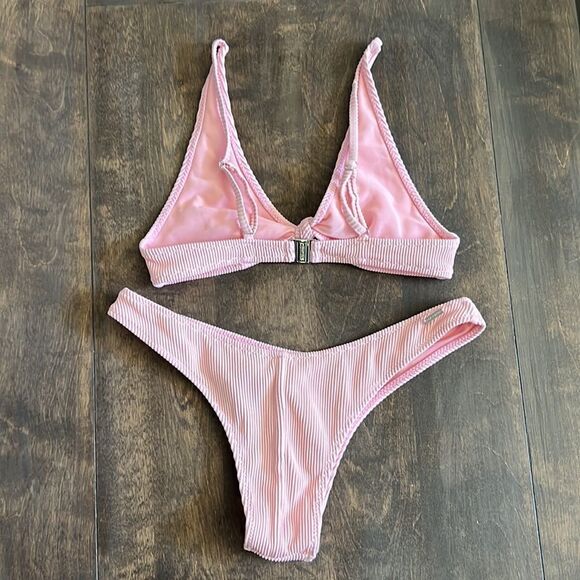 Fox Swim ribbed front knot leg hipster bikini bottom in dolly pink Sz- XS - Picture 3 of 9